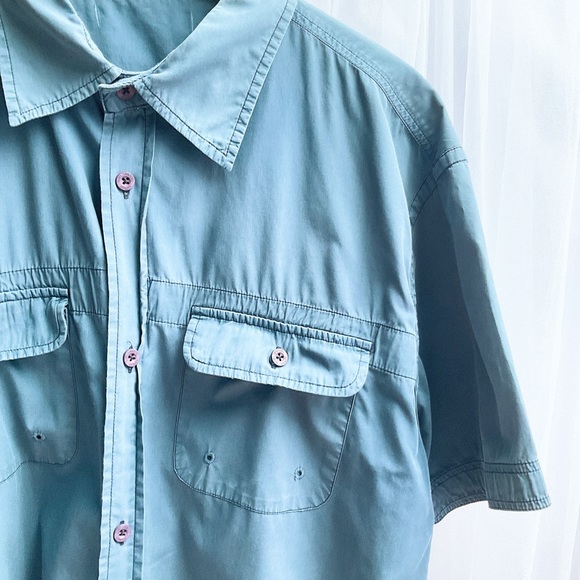Blue Short Sleeve Utility Collared Pocket Shirt XL - Picture 2 of 9